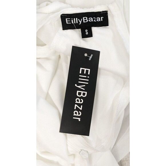 Eilly Bazar Womens Small White Back Zip Sleeveless Ruffle Hem Lace A Line Dress - Picture 6 of 8